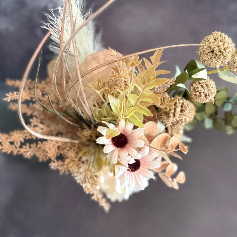 Boho Faux & Dried Floral Arrangement with Peony – Handmade Home Décor